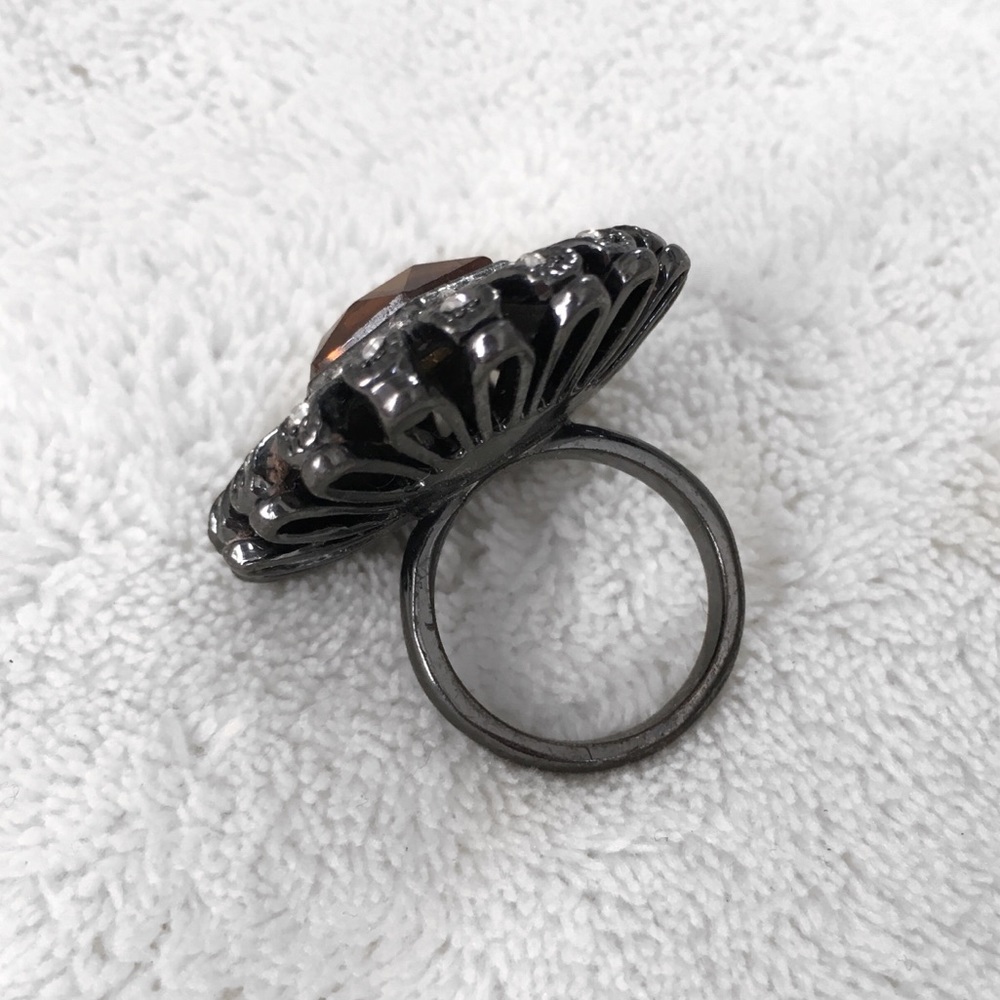 BCBGMaxAzria Statement Cocktail Ring Black Silver Rhinestone – Size 6 - Picture 2 of 2